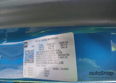 2022 Chevrolet Colorado 2Wd Short Box Wt из США, поврежденный, VIN 1GCGSBEA1N1302338